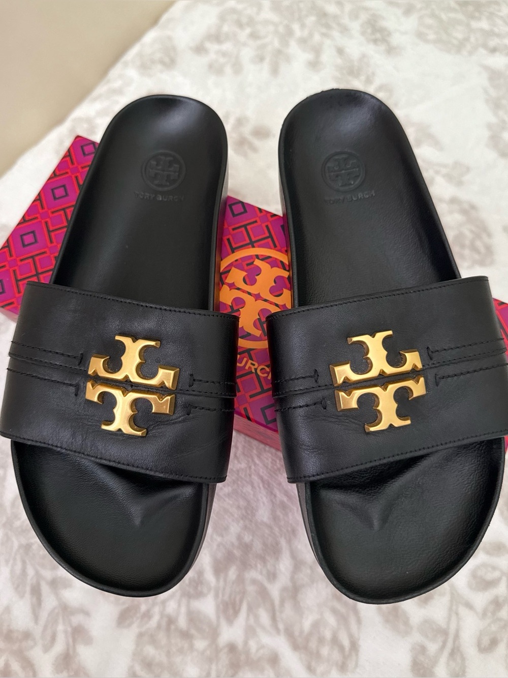 Tory Burch Everly Anatomic Cloud Paris Nappa Slide Sandals Black Leather